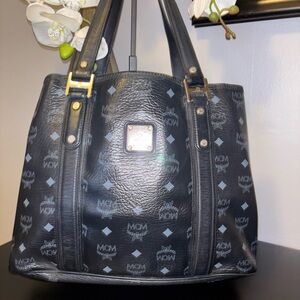 MCM Black and Gray Logo Tote Bag